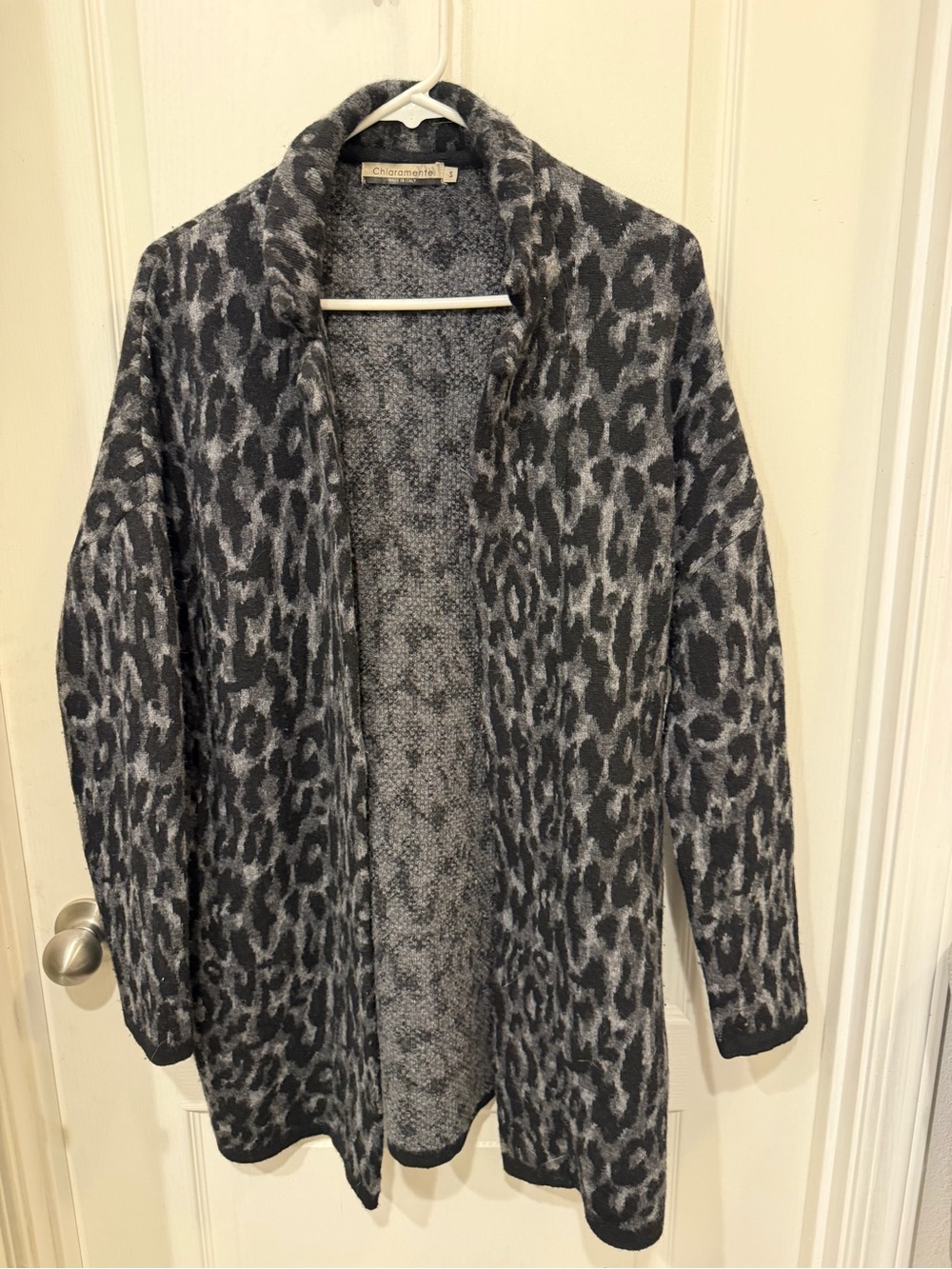 Open-Front Leopard Print Cardigan Sweater - Gray